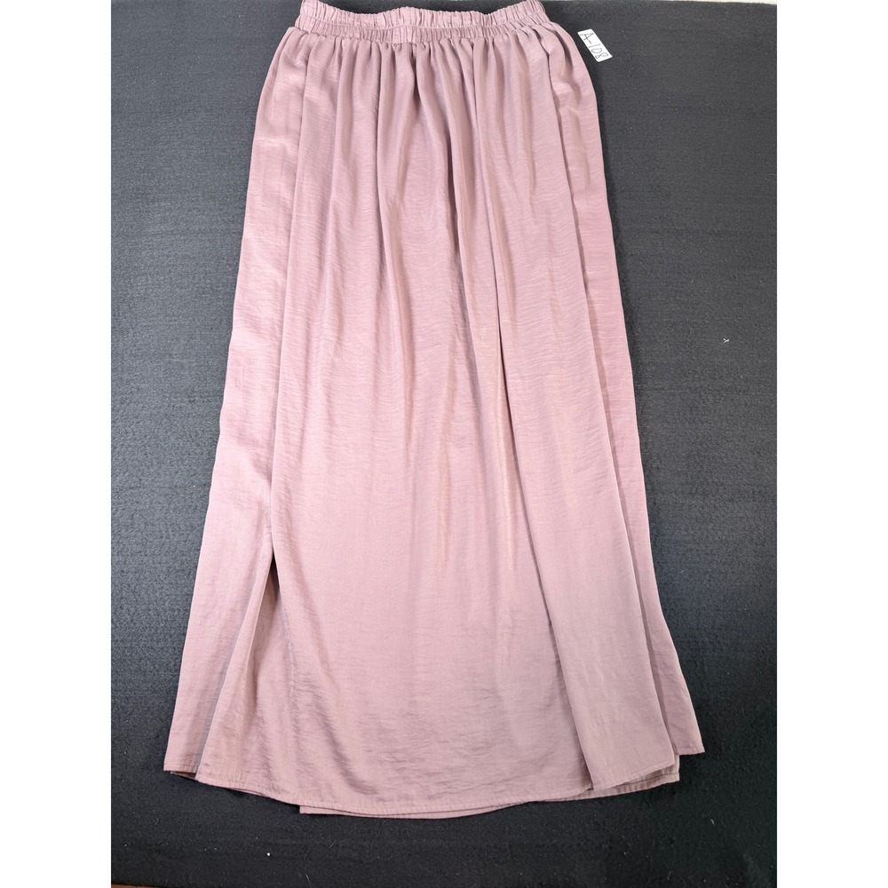 Forever 21 Contemporary Mauve Pink Elastic Waist Maxi Skirt XL Side Slit